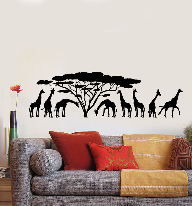 Vinyl Wall Decal African Savannah Giraffes Animals Nature Tree Stickers Mural (g2691)