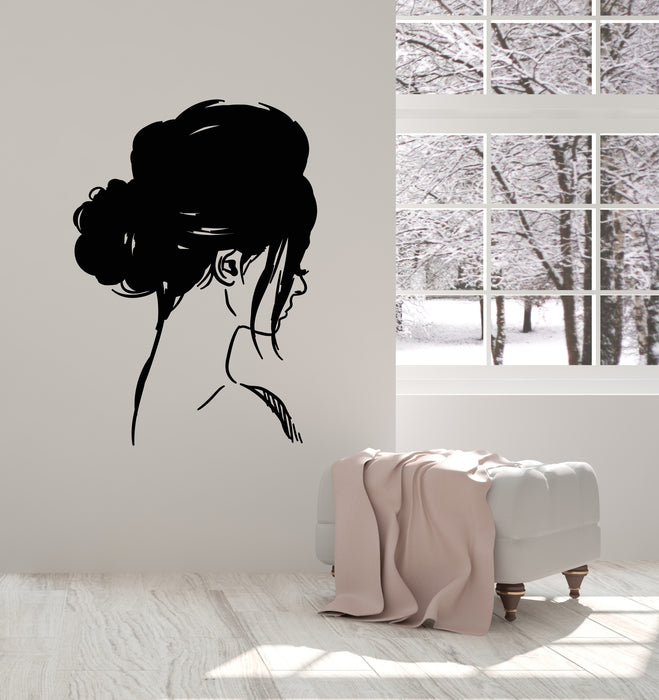 Autocollant mural en vinyle pour fille, profil de tête, coiffure, croquis, autocollants modernes, fresque murale (g1825)