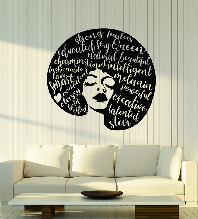 Vinyl Wall Decal Female Face Girl Hair Salon Afro Style Inspirational Words Stickers Mural (g2148)
