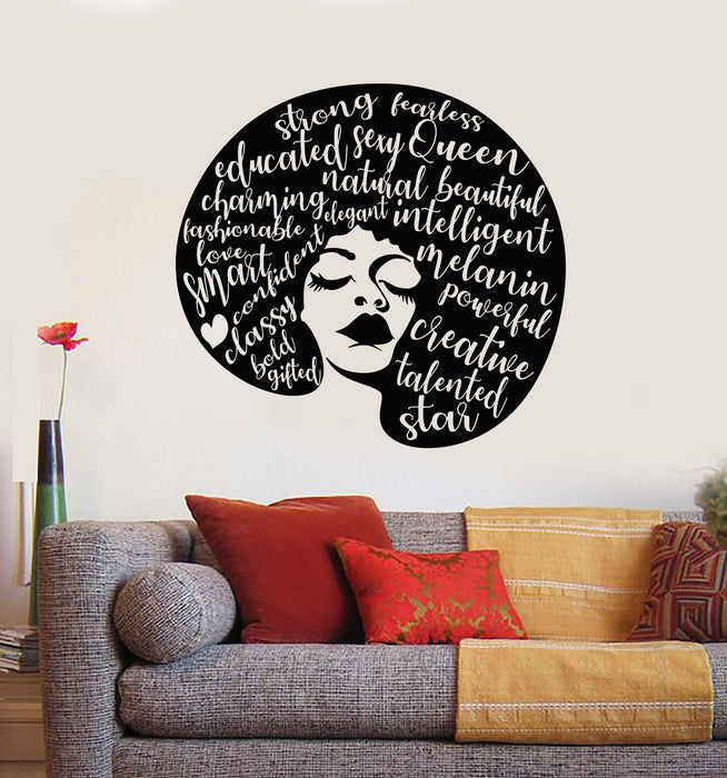 Vinyl Wall Decal Female Face Girl Hair Salon Afro Style Inspirational Words Stickers Mural (g2148)