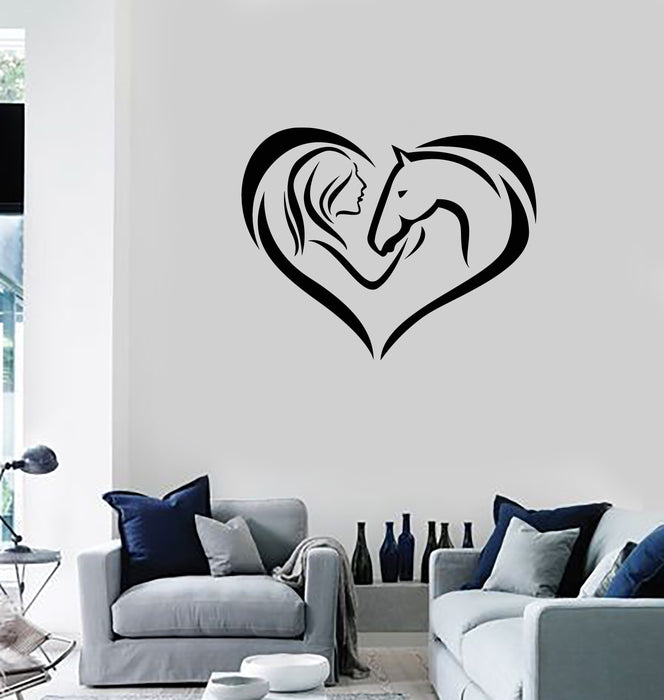Vinyl Wall Decal Girl Horse Heart Woman Love Animal Room Decoration Art Stickers Mural (ig5421)