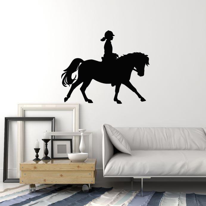 Autocollant mural en vinyle pour fille, cavalier, silhouette, écurie, poney, autocollants muraux (ig5450)