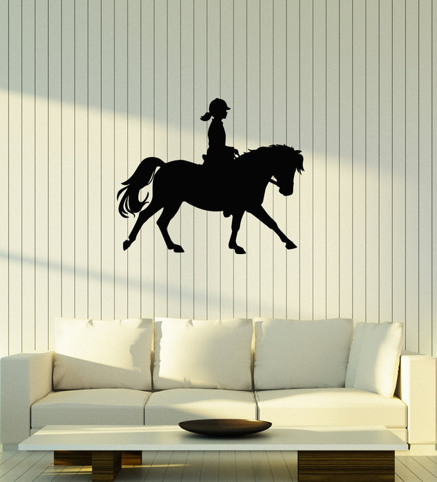 Autocollant mural en vinyle pour fille, cavalier, silhouette, écurie, poney, autocollants muraux (ig5450)