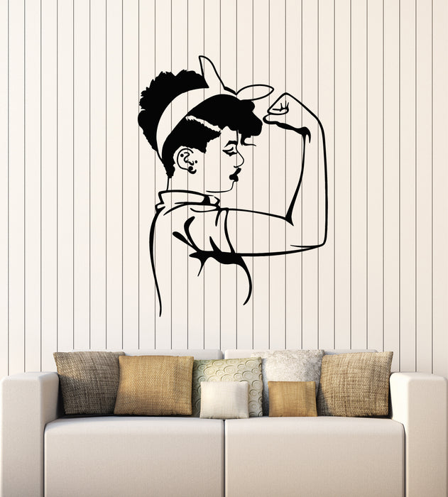 Виниловые наклейки на стену Girl Power Beauty Woman Strength Muscle Stickers Mural (g1679)