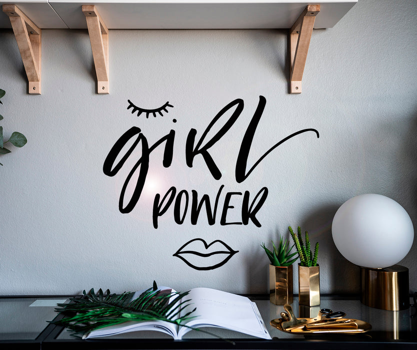 Виниловая наклейка на стену с надписью Girl Power Lips Eye Beauty Наклейки Mural 22,5 x 18 дюймов gz084