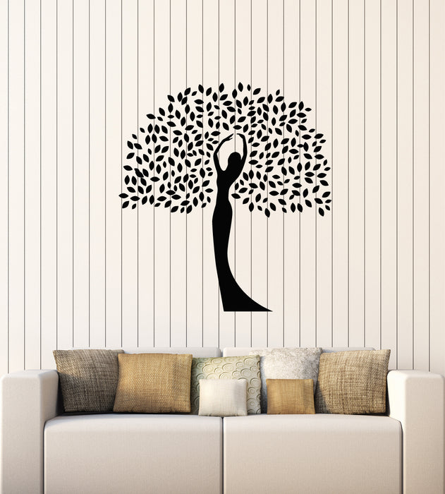 Виниловые наклейки на стену Природа Экология Девушка Ветки деревьев Листья Наклейки Фреска (g2037)