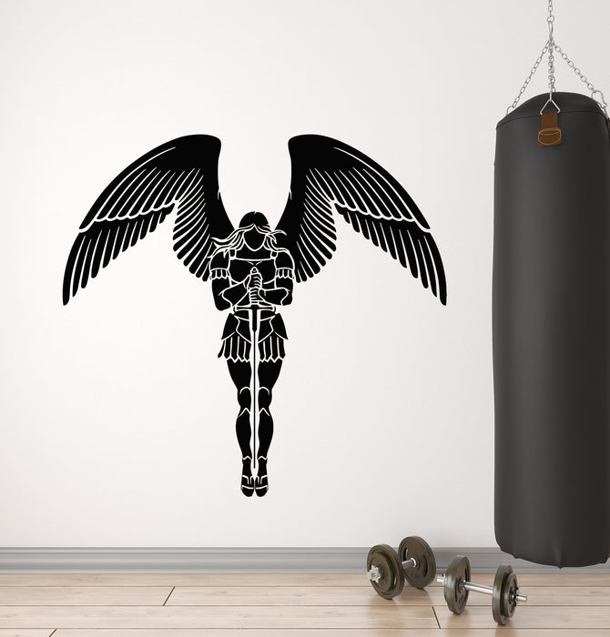 Vinyl Wall Decal Girl Warrior With Wings Sword Armour Stickers Mural (g1398)