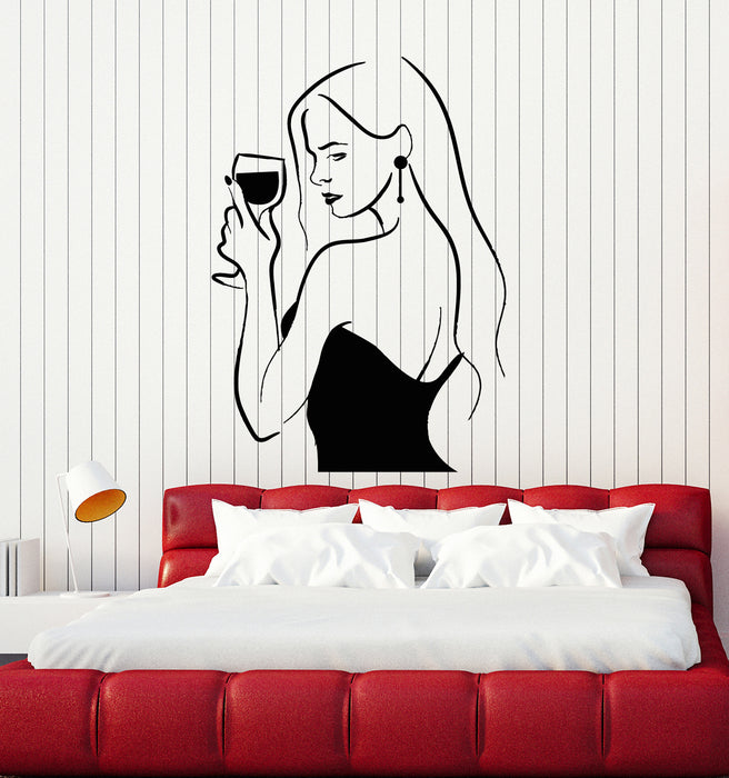 Vinyl Wall Decal Alcohol Bar Drink Woman Lady Wine Glass Stickers