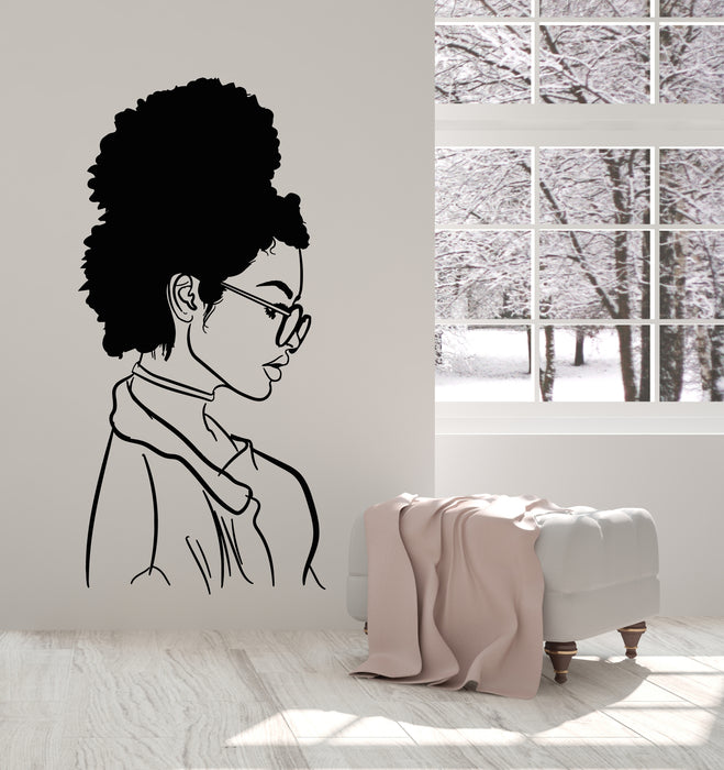 Vinyl Wall Decal Girl Face Profile Portrait Glasses Beauty Salon Stickers Mural (g2604)