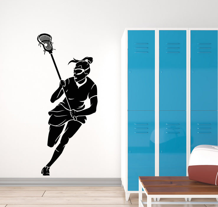 Vinyl Wall Decal Lacrosse Girl Player Stick Sports Game Ball Stickers Mural (g569)