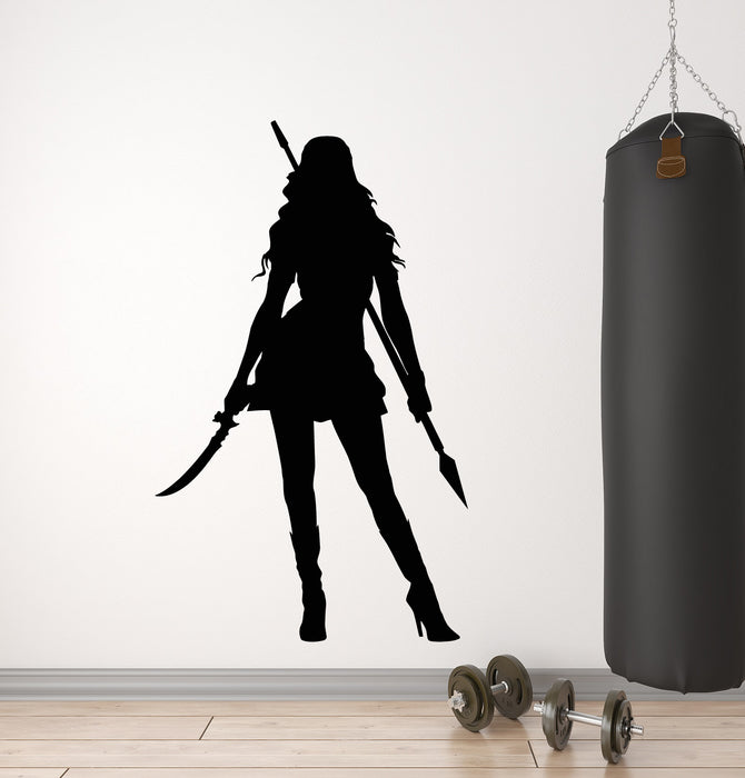 Vinyl Wall Decal Girl Warrior With Sword Sexy Silhouette Stickers Mural (g629)