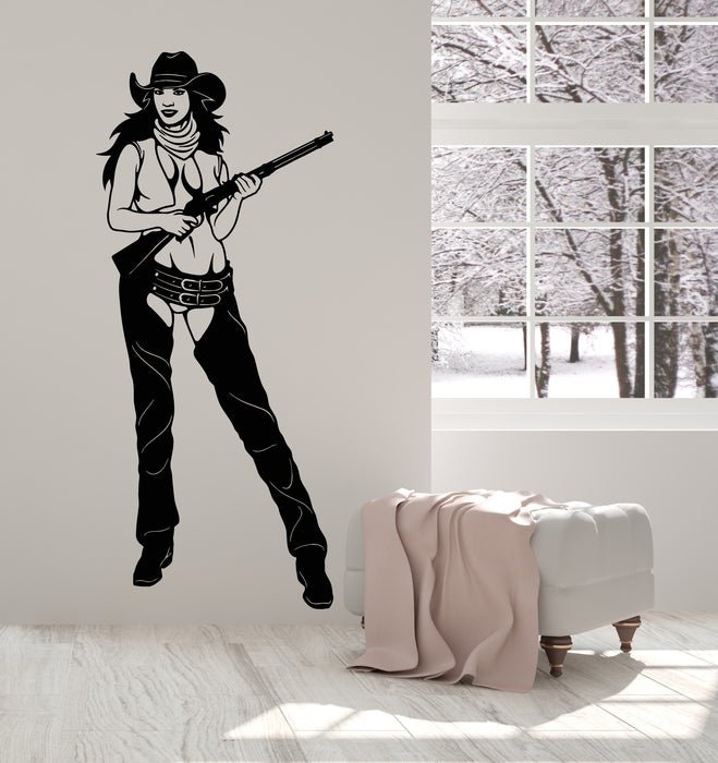 Vinyl Wall Decal Wild West Texas Woman Cowgirl Gun Sexy Women Hat Stickers Mural (g1070)