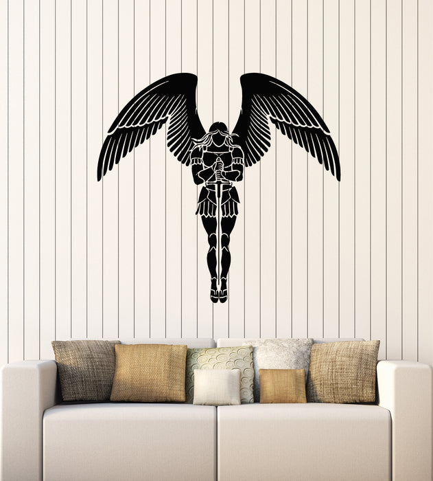 Vinyl Wall Decal Girl Warrior With Wings Sword Armour Stickers Mural (g1398)