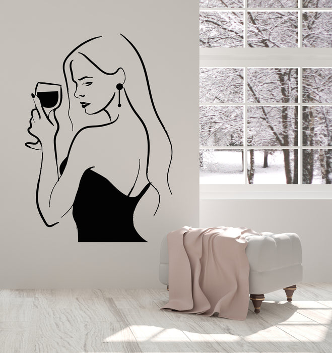 Vinyl Wall Decal Alcohol Bar Drink Woman Lady Wine Glass Stickers Mural (g2554)