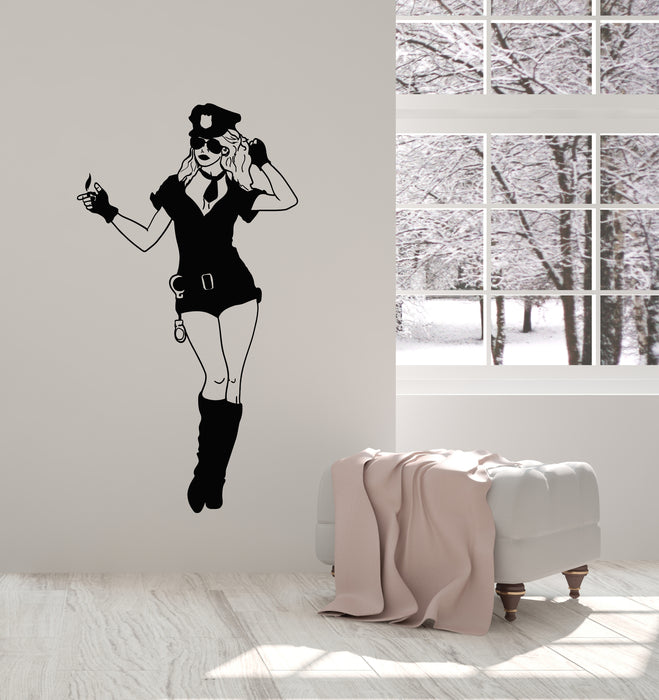 Vinyl Wall Decal Police Sexy Girl Uniform Law Cop Handcuffs Adult Stickers Mural (g691)