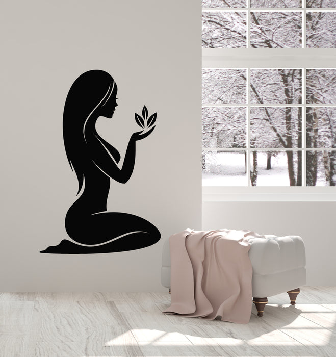 Vinyl Wall Decal Naked Girl Nature Flowers Massage Spa Beauty Salon Stickers Mural (g972)