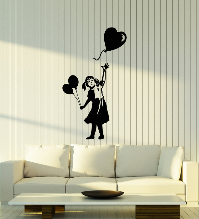 Виниловая наклейка на стену Девушка с воздушным шаром в форме сердца Идея украшения дома Наклейки настенная роспись (3566ig)