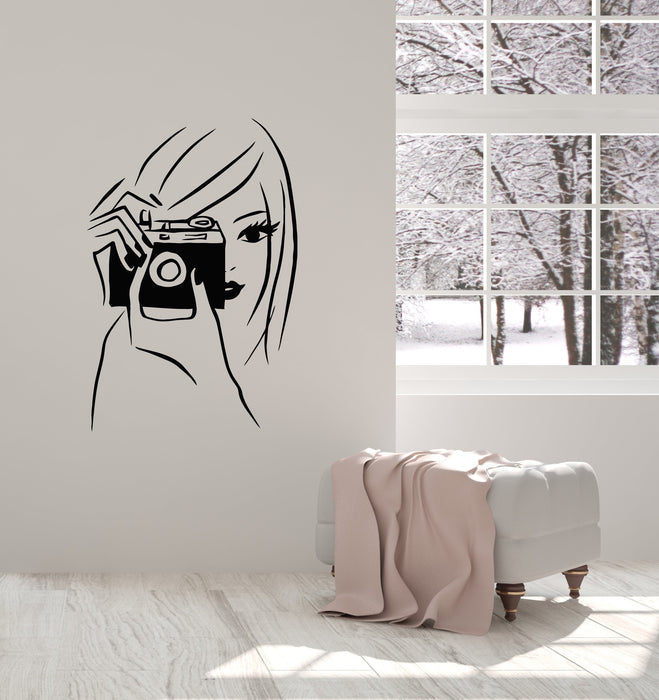 Vinyl Wall Decal Girl with Camera Photo Art Room Decor Home interior Stickers Mural (ig5509)