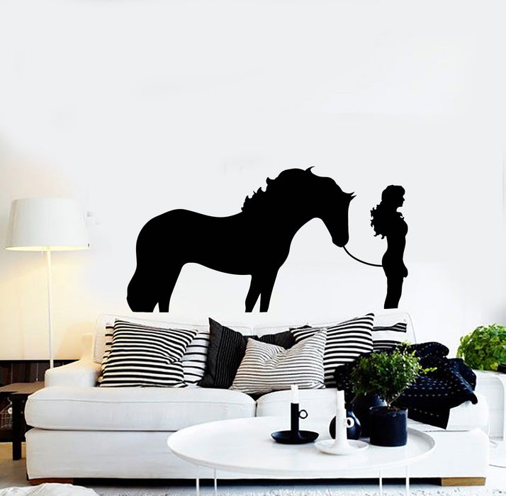 Vinyl Wall Decal Silhouette Woman with Horse Girl Room Art Decor Stickers Mural (ig5284)