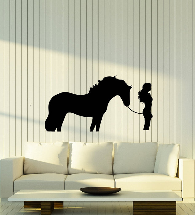Vinyl Wall Decal Silhouette Woman with Horse Girl Room Art Decor Stickers Mural (ig5284)