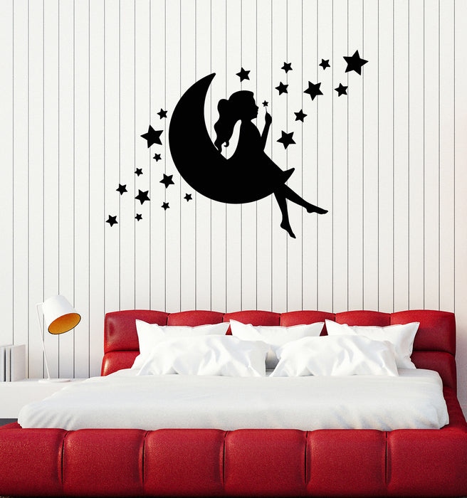 Vinyl Wall Decal Girl Bedroom Night Stars Crescent Bed Art Stickers Mural (g7111)