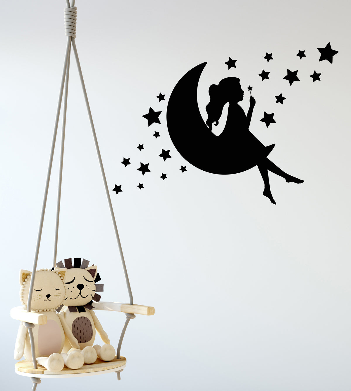 Vinyl Wall Decal Girl Bedroom Night Stars Crescent Bed Art Stickers Mu ...