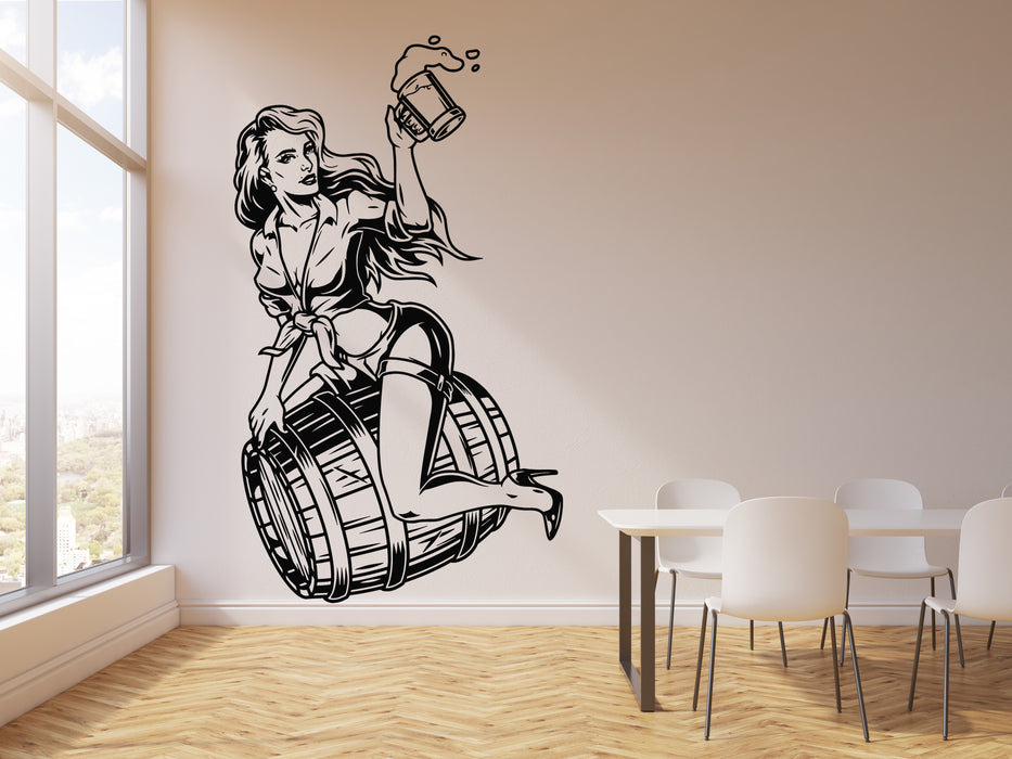 Vinyl Wall Decal Sexy Girl Barrel Beer Alcohol Bar Pub Decor Stickers Mural (g4738)