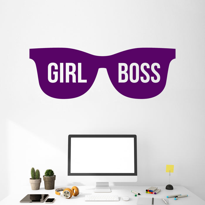 Vinyl Wall Decal Girl Boss Glasses Woman Female Office Decor Idea Stickers Mural (ig6481)
