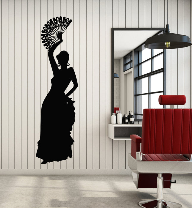 Vinyl Wall Decal Flamenco Spanish Girl Dancer Fan Dance Studio Stickers Mural (g4586)