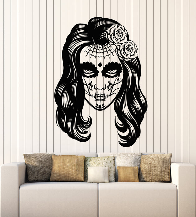 Vinyl Wall Decal Day Of The Dead Girl Head Mexican Woman Stickers Mural (g5225)