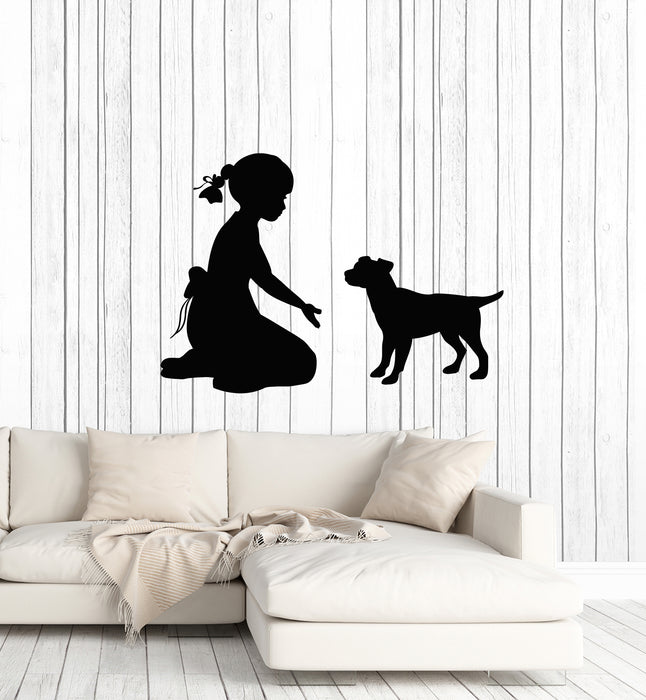 Vinyl Wall Decal Girl With Dog Pets Grooming Home Interior Stickers Mural (g4623)