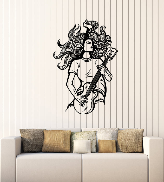 Vinyl Wall Decal Girl Rock Music Guitar Musical Instrument Stickers Mural (g4068)