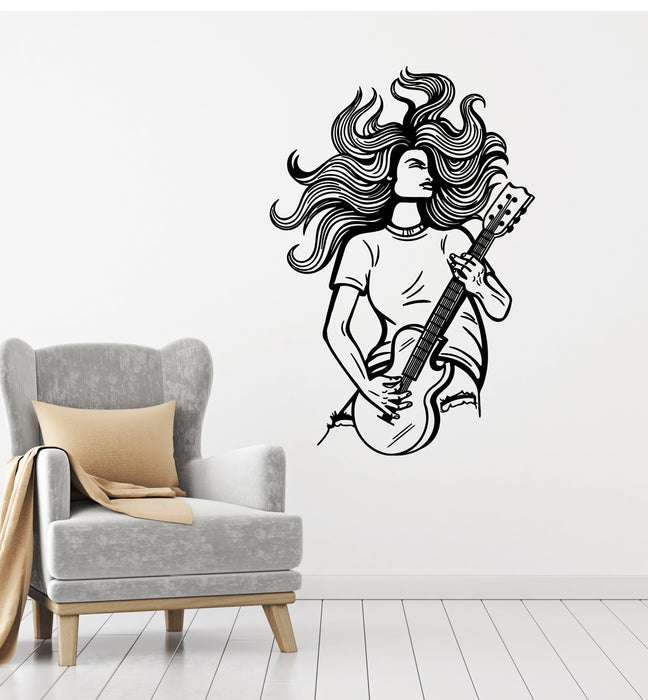 Vinyl Wall Decal Girl Rock Music Guitar Musical Instrument Stickers Mural (g4068)