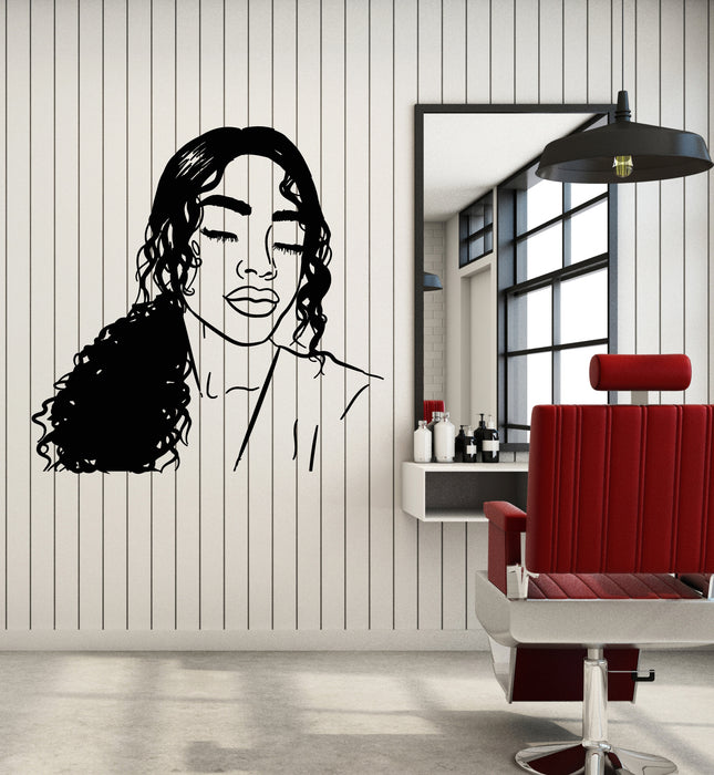 Vinyl Wall Decal Afro Girl Frizz Long Hair Head Beauty Salon Stickers Mural (g4693)