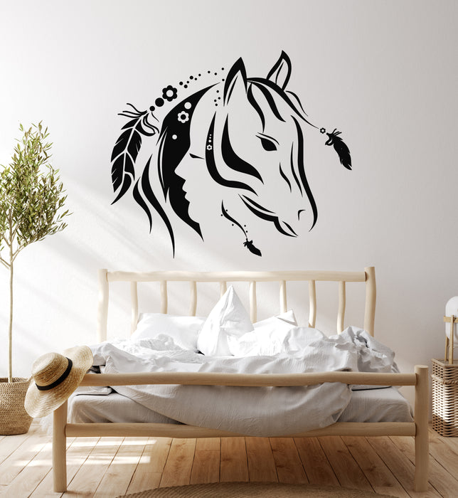 Vinyl Wall Decal Abstract Beautiful Animal Horse Girl Bedroom Stickers Mural (g4717)