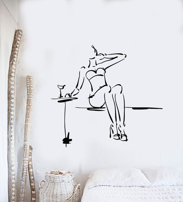 Vinyl Wall Decal Sketch Drawing Girl In Swimsuit Beach Style Stickers Mural (g3080)