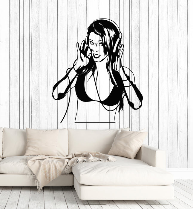 Vinyl Wall Decal Girl With Headphones Music Love Night Club Stickers Mural (g7956)
