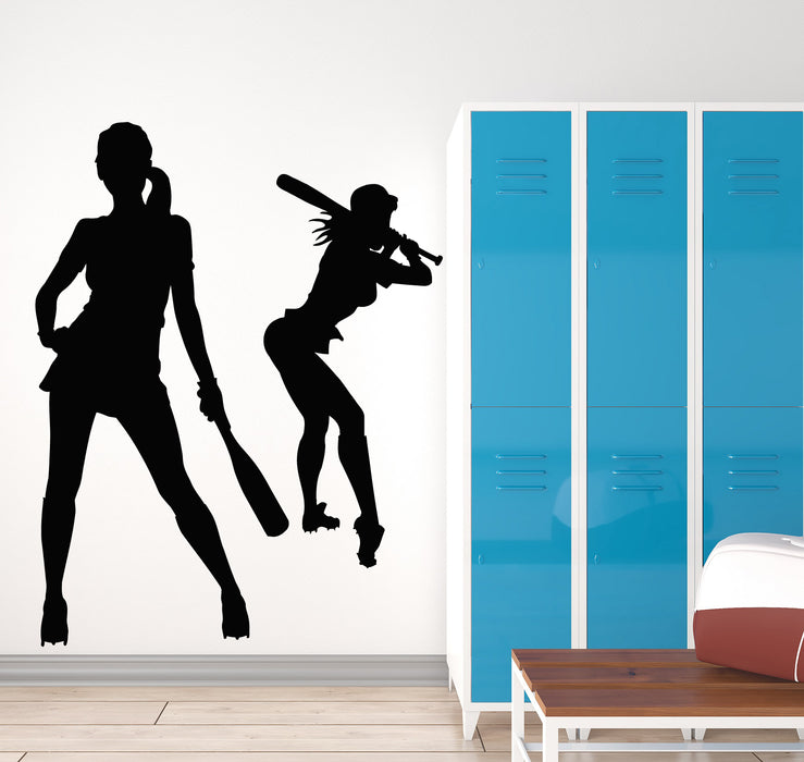 Vinyl Wall Decal Sexy Hot Girls With Bat Baseball Sport Stickers Mural (g359)