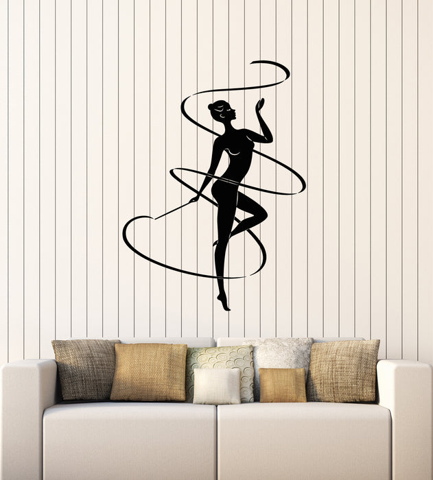 Vinyl Wall Decal Gymnastics Ribbon Olympic Sports Girl Dancing Stickers Mural (g3102)
