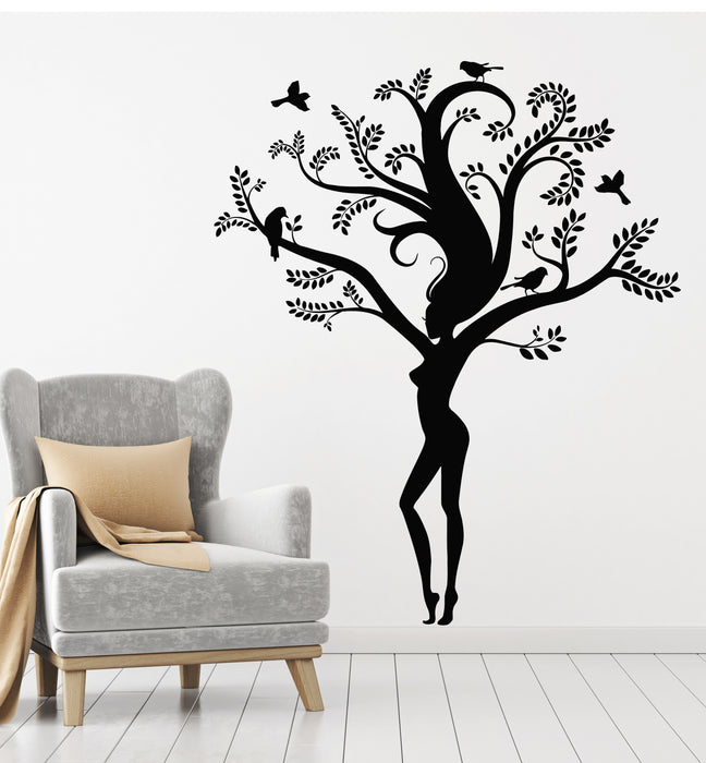 Vinyl Wall Decal Sexy Girl Tree Branch Leaves Nature Interior Stickers Mural (g5526)