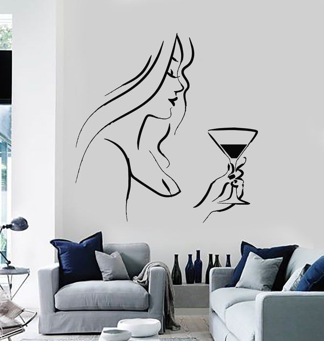 Vinyl Wall Decal Beauty Girl Drink Alcohol Bar Cocktail Party Stickers Mural (g3129)