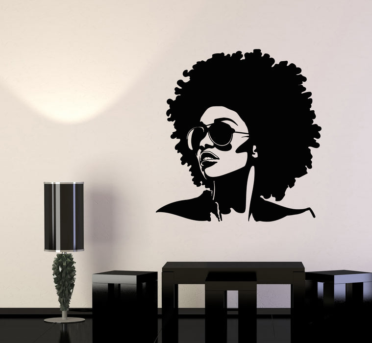 Vinyl Wall Decal Afro Girl Hairstyle Pop Art Glasses Beauty Salon Stickers Mural (g4247)