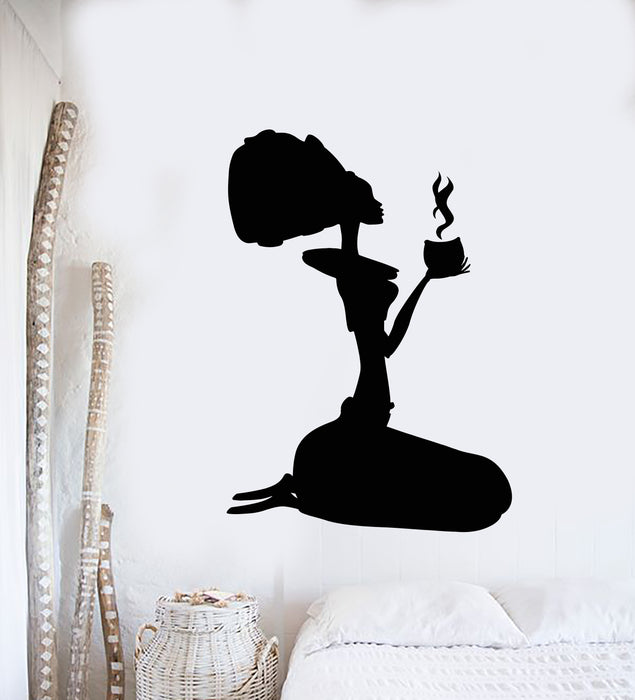 Vinyl Wall Decal Beautiful Girl Silhouette Tea Time Home Interior Stickers Mural (g5270)