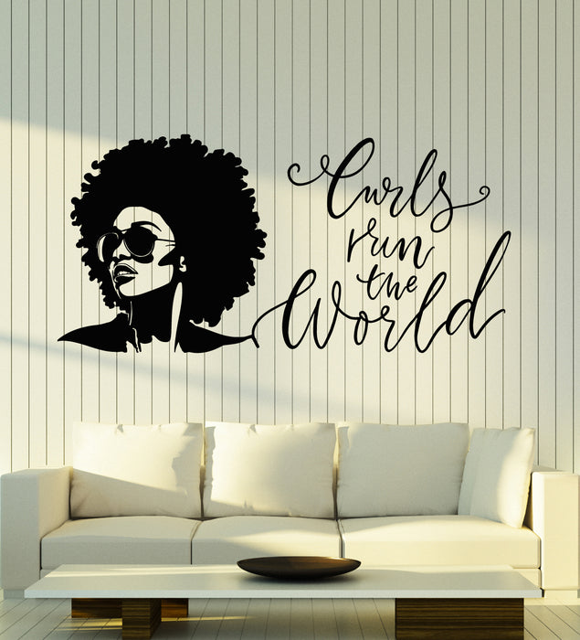 Vinyl Wall Decal Black Lady Elegance Woman Afro Style Hair Phrase Stickers Mural (g5500)