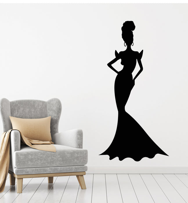 Vinyl Wall Decal Sexy Lady In Dress Silhouette Evening Dress Store Stickers Mural (g5851)