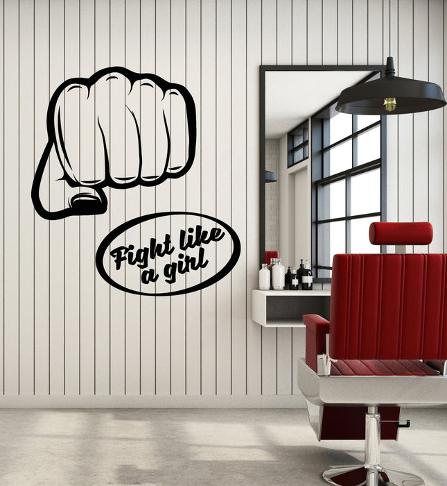 Vinyl Wall Decal Girl's Bedroom Phrase Fight Like A Girl Fist Stickers Mural (g5920)