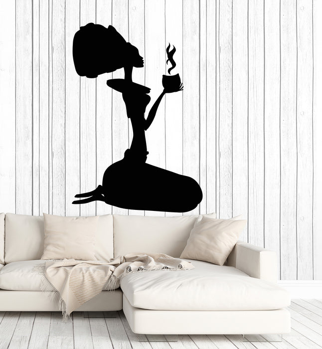 Vinyl Wall Decal Beautiful Girl Silhouette Tea Time Home Interior Stickers Mural (g5270)