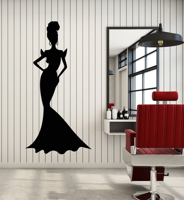 Vinyl Wall Decal Sexy Lady In Dress Silhouette Evening Dress Store Stickers Mural (g5851)
