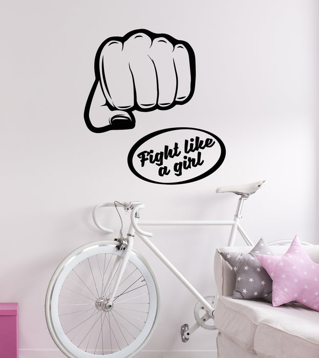 Vinyl Wall Decal Girl's Bedroom Phrase Fight Like A Girl Fist Stickers Mural (g5920)