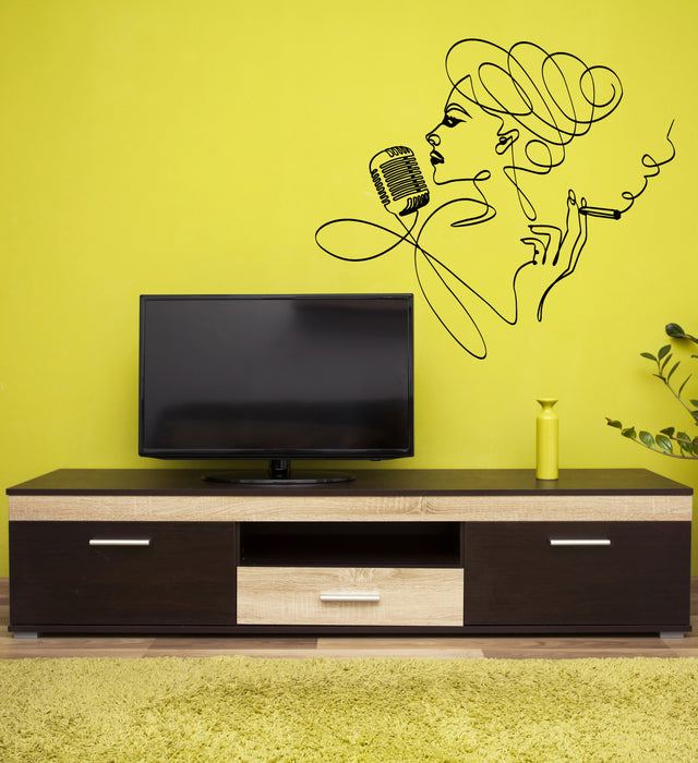 Vinyl Wall Decal Girl Karaoke Musical Decor Singer Woman Stickers Mural (g5950)